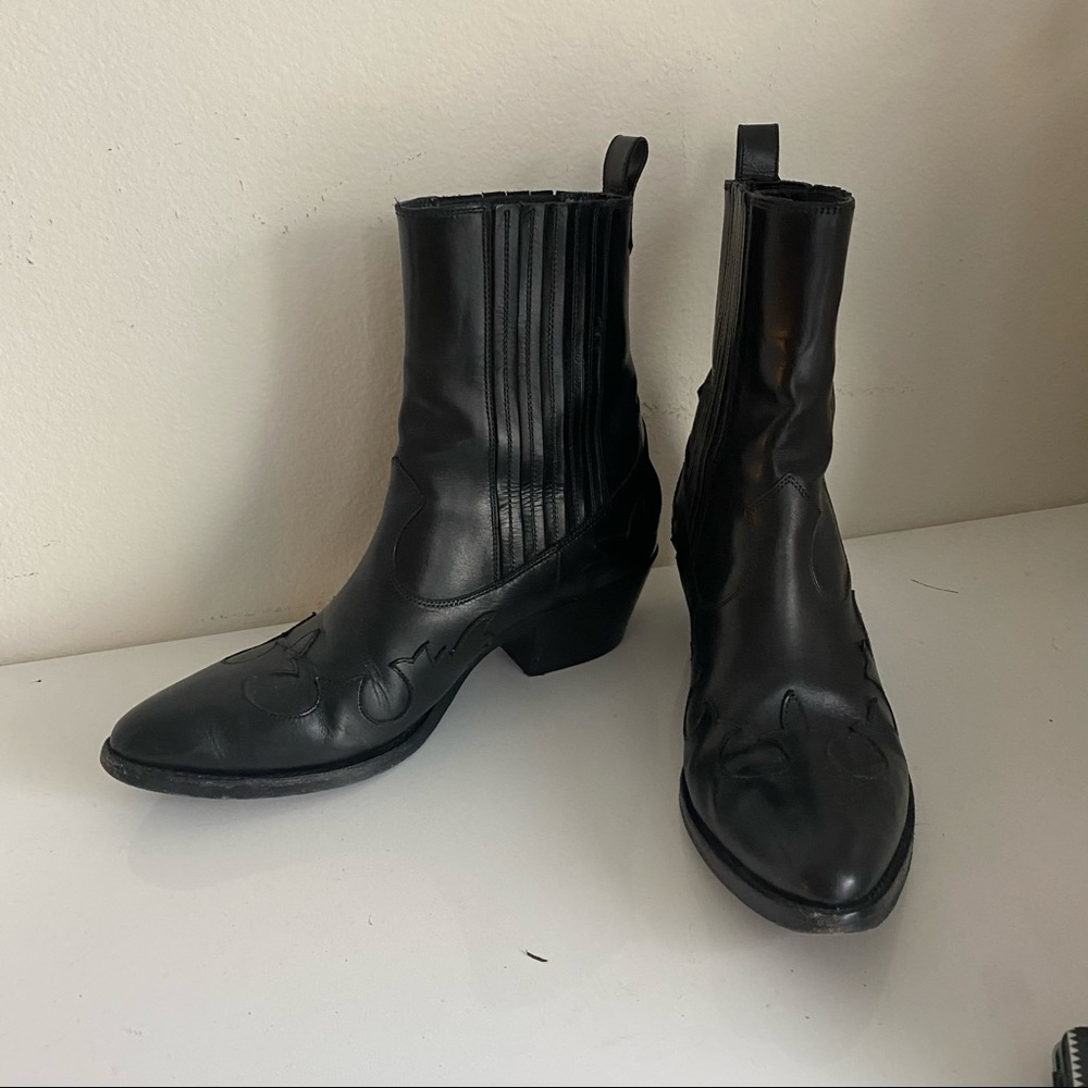 Barney’s Black Leather Western Ankle Boots